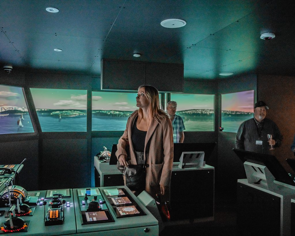 person in a ship simulator