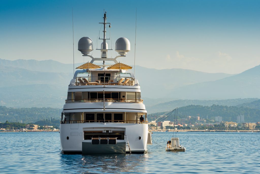 Superyacht anchored off the coast 