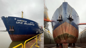 UKD Bluefin ship at sea and in dry dock